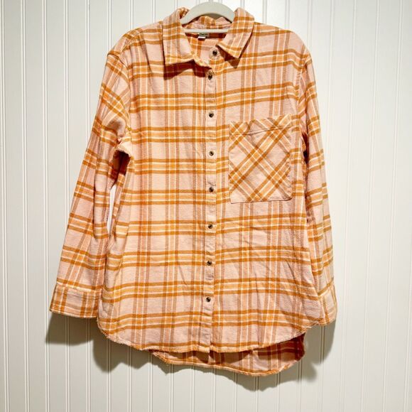 aerie Tops - Aerie Orange Pink Plaid Flannel Shirt Size Medium